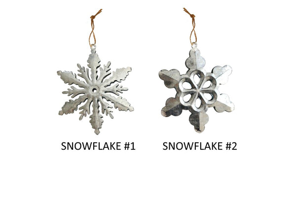 Set of 2 Galvanized Metal Snowflakes , galvanized ornaments , large metal snowflake ornaments