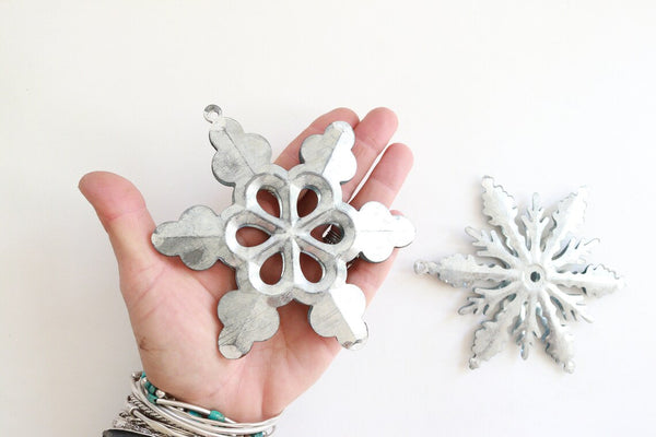 Set of 2 Galvanized Metal Snowflakes , galvanized ornaments , large metal snowflake ornaments