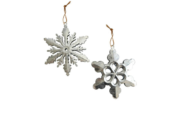 Set of 2 Galvanized Metal Snowflakes , galvanized ornaments , large metal snowflake ornaments