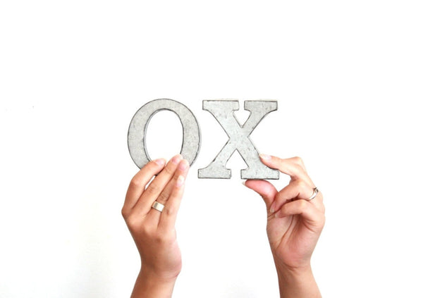 XOXO . metal letters . XO/hugs and kisses . tin letters . free standing letters . tin anniversary . small metal letters . small letters