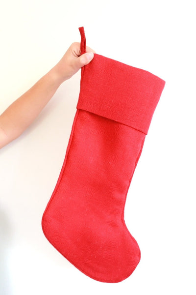 Red Christmas Stocking / Burlap Christmas Stockings