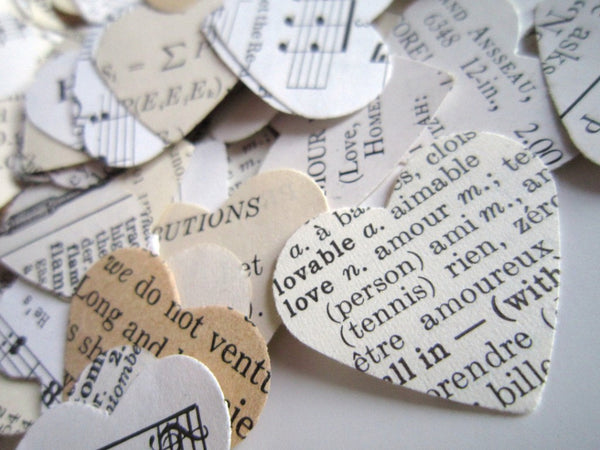 Wedding Confetti 100 Eclectic Paper Heart Confetti/biodegradable confetti . heart wedding favors book confetti