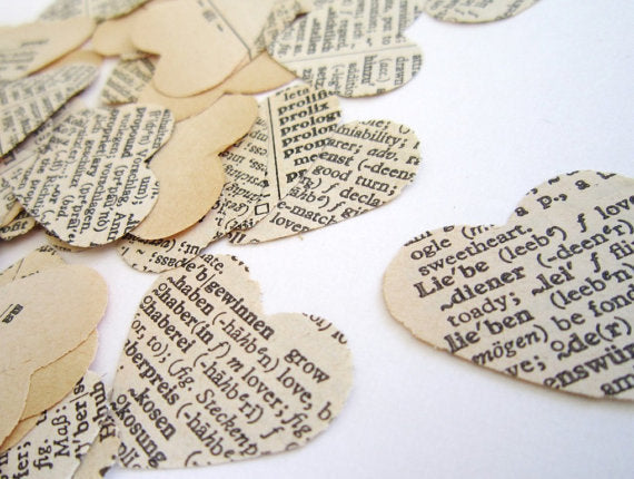 Vintage Wedding Confetti Paper Heart Confetti cut from old