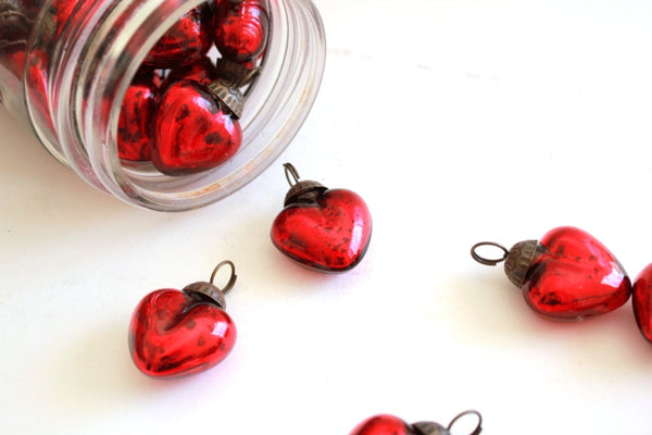 Red or Silver Heart Mercury Glass Ornaments