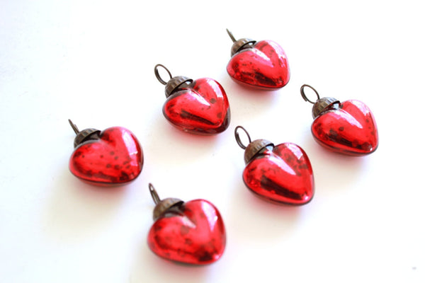 Red or Silver Heart Mercury Glass Ornaments