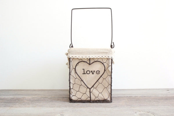 Rustic Flower Girl Basket Heart Wire Basket