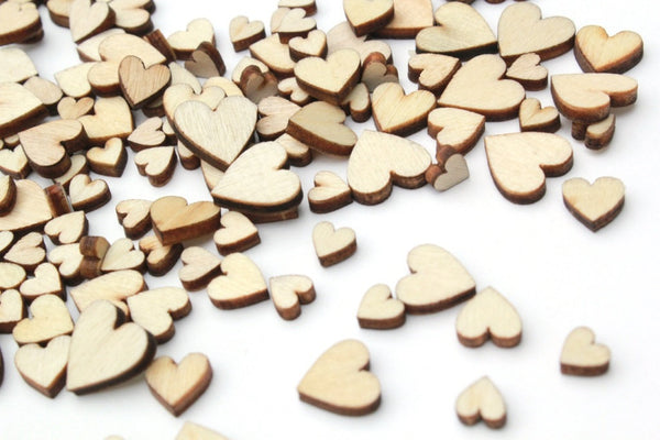 100 Tiny Wooden Hearts Wedding Confetti