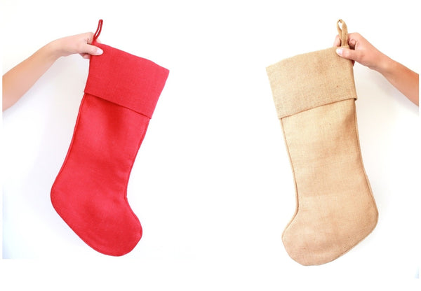 Red Christmas Stocking / Burlap Christmas Stockings