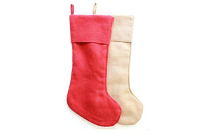 Red Christmas Stocking / Burlap Christmas Stockings
