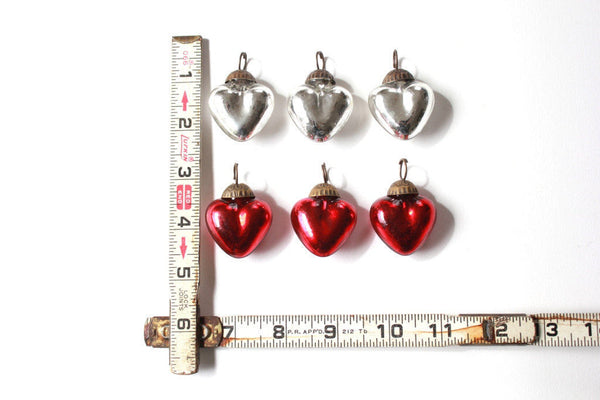 2 Silver or Red Heart Mercury Glass Ornaments