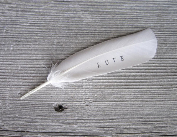 White feathers with LOVE Feather/gift for boyfriend gifts for him real feathers words