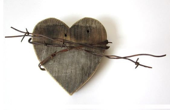 Wood and Barbed Wire Heart Sign . wood heart . rustic signs . barbed wire decor . rustic hearts . barn wood signs