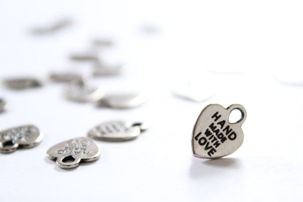25 Hand Made With Love Heart Charms